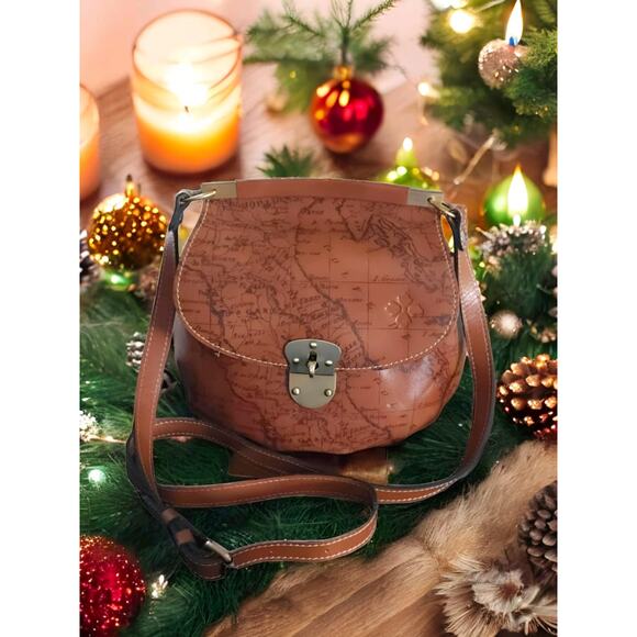 Patricia Nash Rocca saddle leather Veneto Crossbody Bag Purse Signature Map - Picture 1 of 9